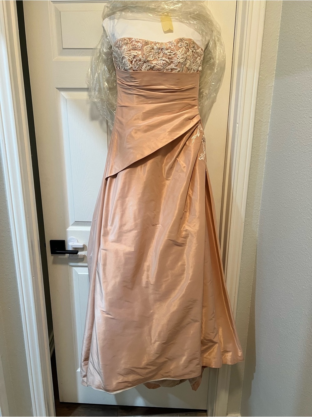 Maggie Sottero Strapless Blush Peach Satin Gown